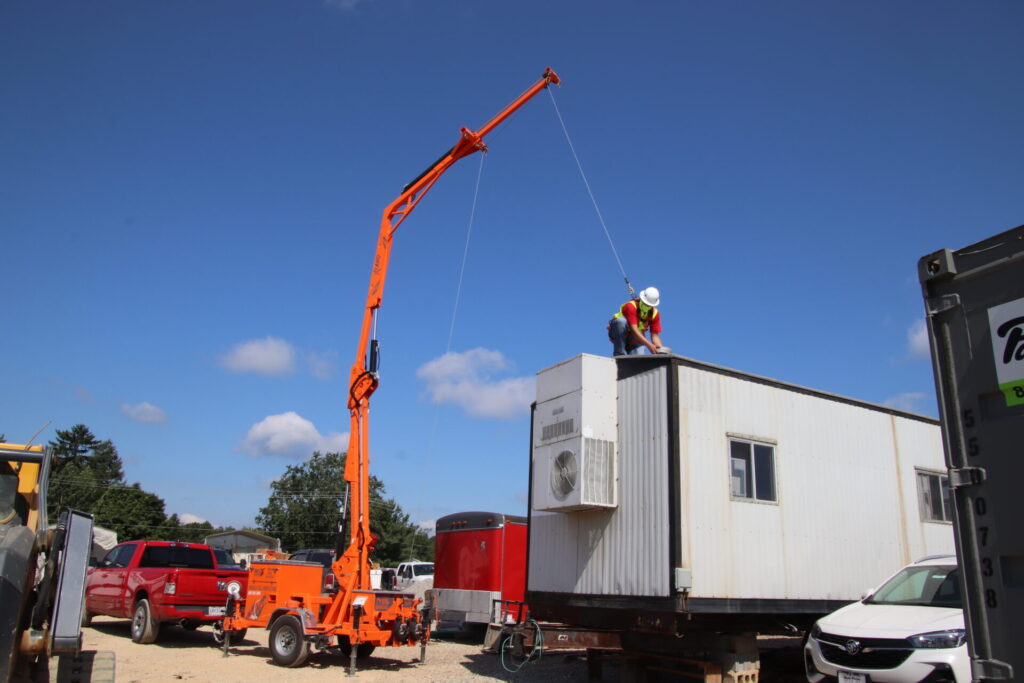 crane set up with worker. safety concept.