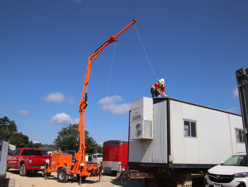 crane set up with worker. safety concept.