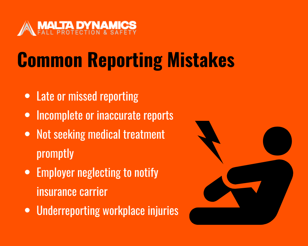 common reporting mistakes in workplace injury reporting infographic