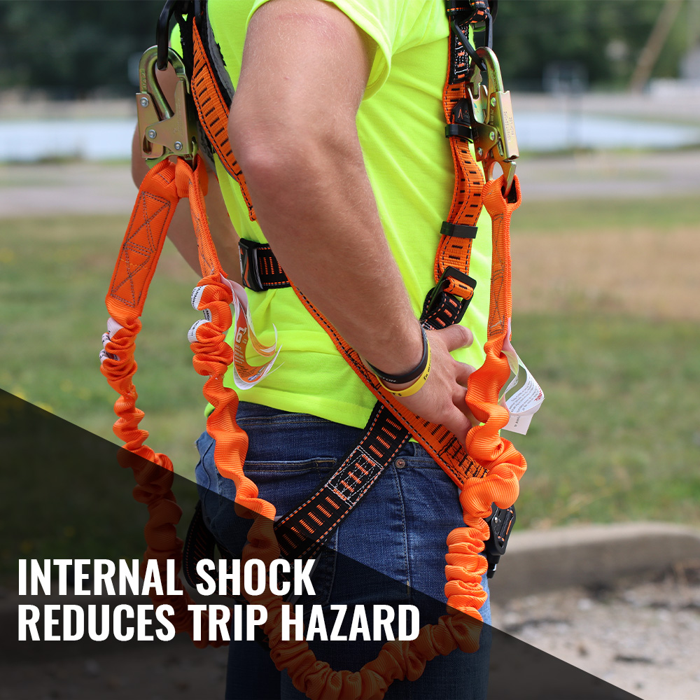 4.5' - 6’ DOUBLE LEG STRETCH INTERNAL SHOCK ABSORBING LANYARD WITH 3 STEEL SNAP HOOKS (10 Pack) - Image 5