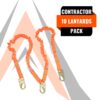 4.5' - 6’ DOUBLE LEG STRETCH INTERNAL SHOCK ABSORBING LANYARD WITH 3 STEEL SNAP HOOKS (10 Pack)