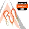 4.5' - 6’ DOUBLE LEG STRETCH INTERNAL SHOCK ABSORBING LANYARD WITH 2 REBAR HOOKS AND 1 STEEL SNAP HOOK (6 Pack)