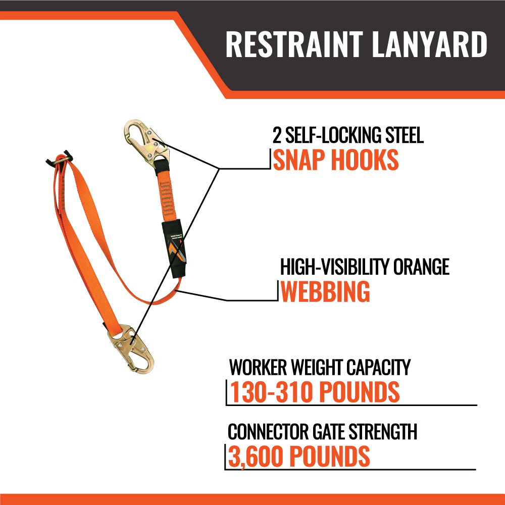 4' - 6' ADJUSTABLE RESTRAINT LANYARD WITH 2 STEEL SNAP HOOKS - Image 10