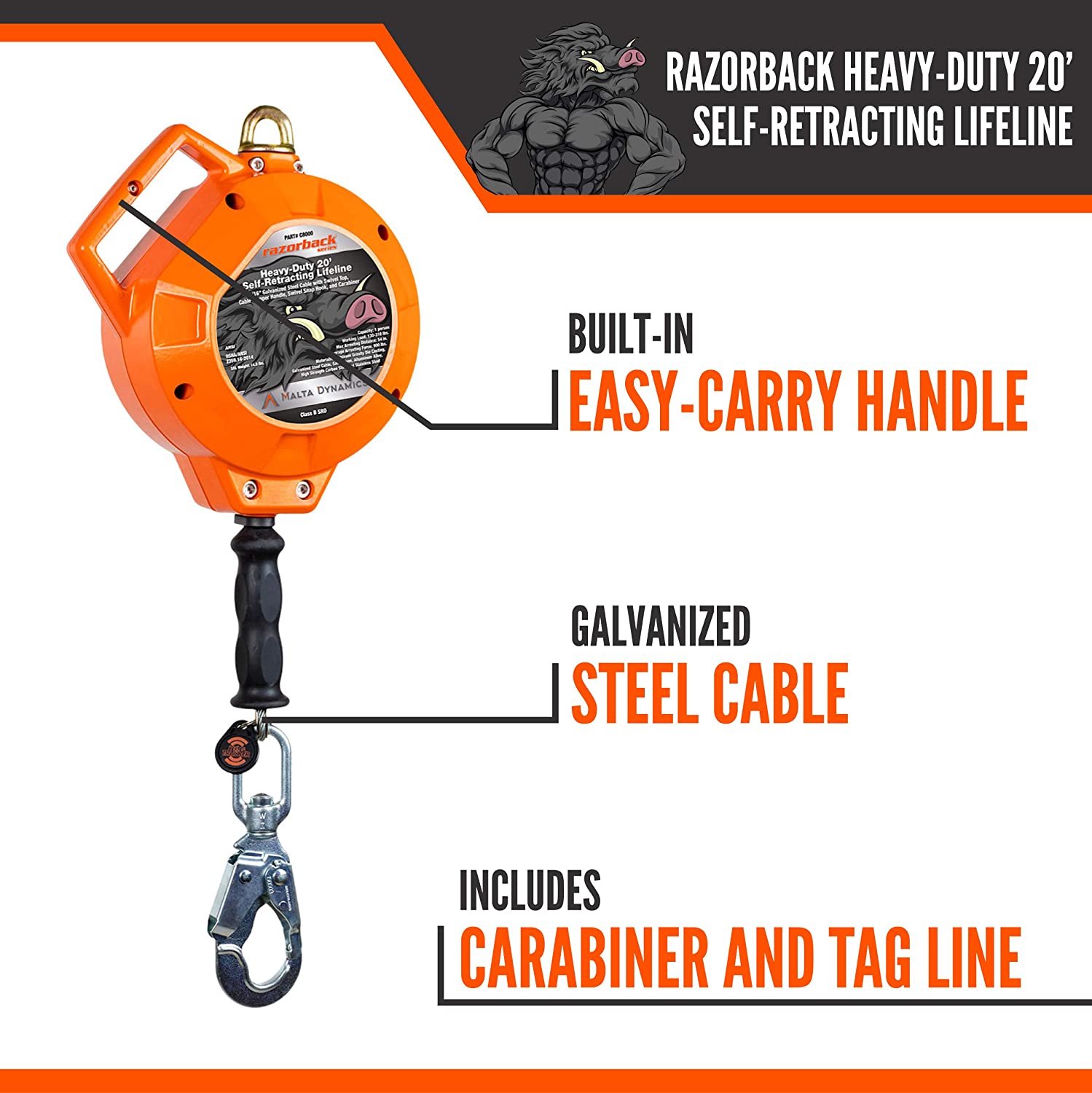 RAZORBACK HEAVY-DUTY 20' SELF-RETRACTING LIFELINE - Image 9