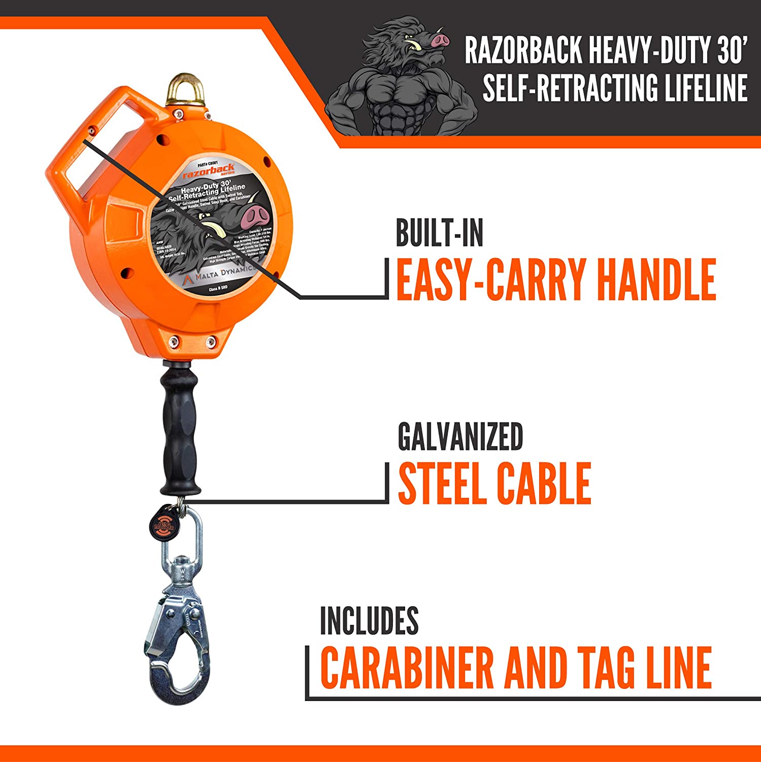 30’ RAZORBACK HEAVY-DUTY SRL W/SNAP HOOK, CLASS 1 - Image 12