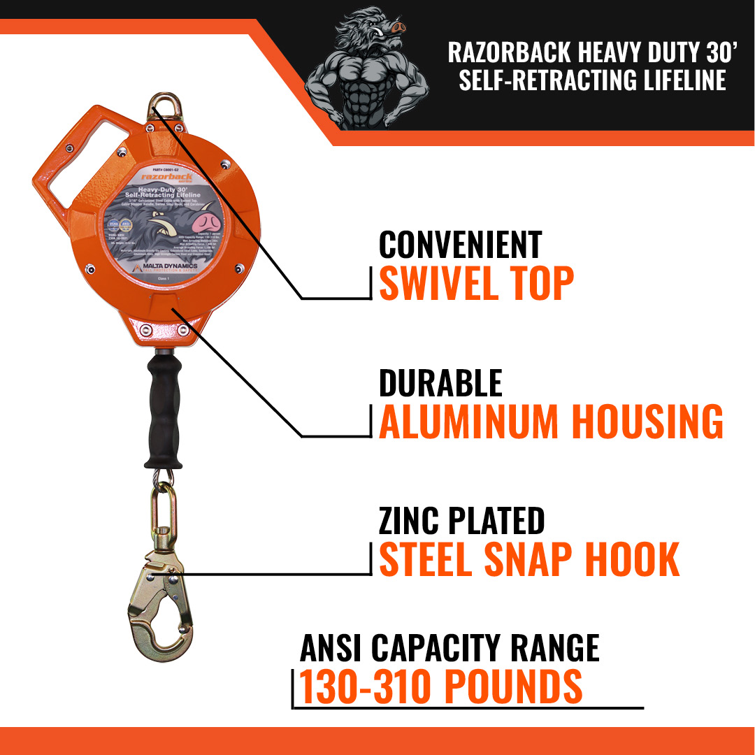 30’ RAZORBACK HEAVY-DUTY SRL W/SNAP HOOK, CLASS 1 - Image 5