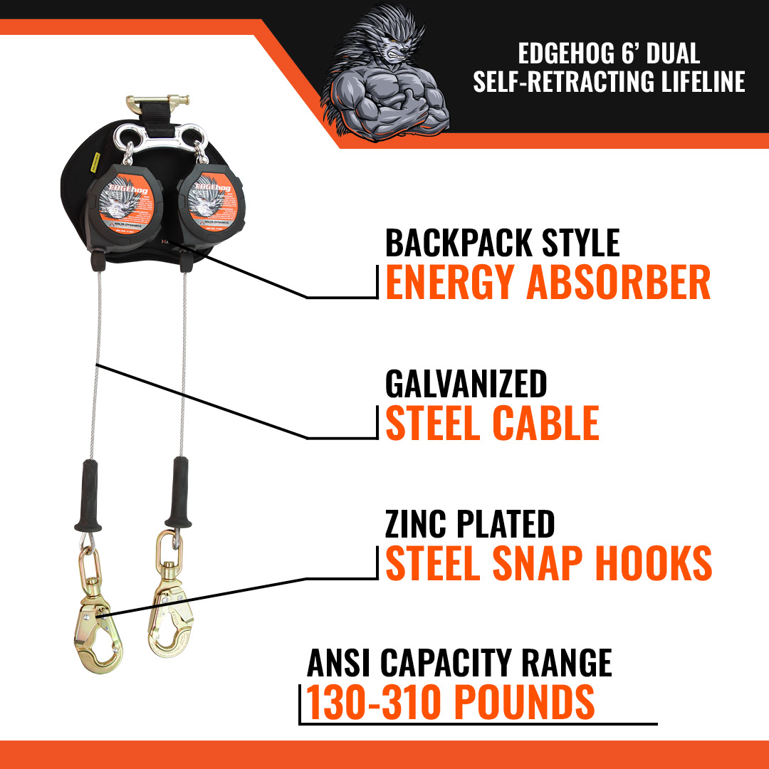 6’ EDGEHOG DUAL SRL W/ SNAP HOOK, CLASS 2-P - Image 9