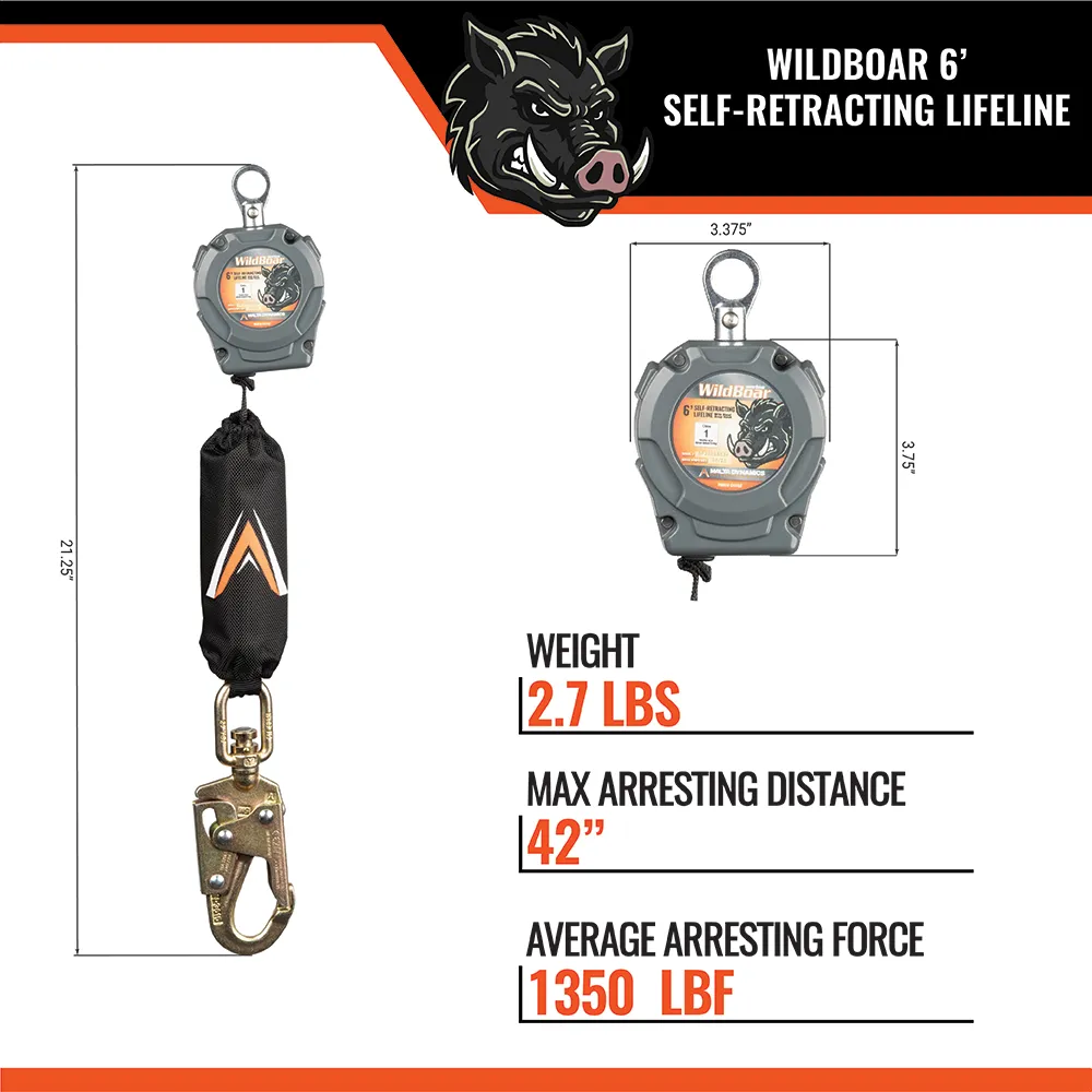 6 ft Wild Boar Personal Self-Retracting Lifeline – Single or Dual SRL with Rebar or Snap Hook - Image 18