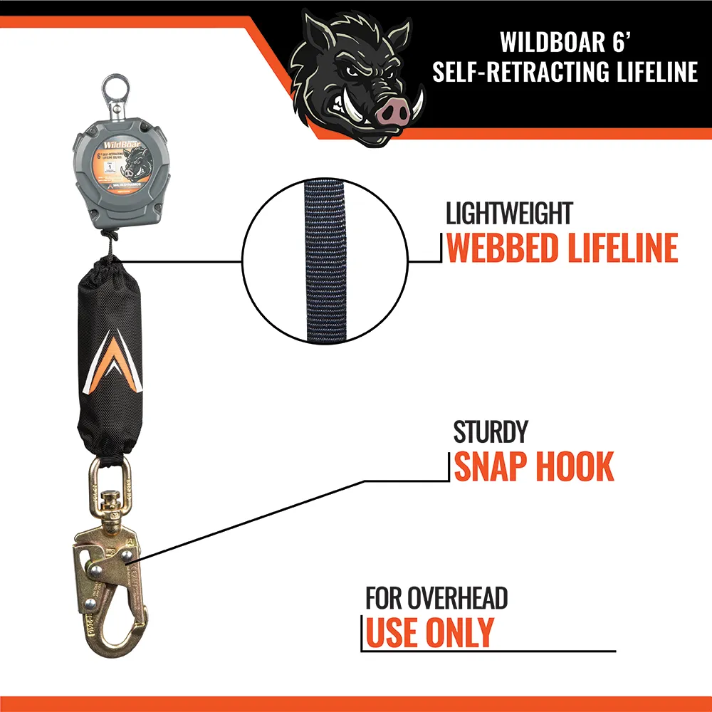 6 ft Wild Boar Personal Self-Retracting Lifeline – Single or Dual SRL with Rebar or Snap Hook - Image 16