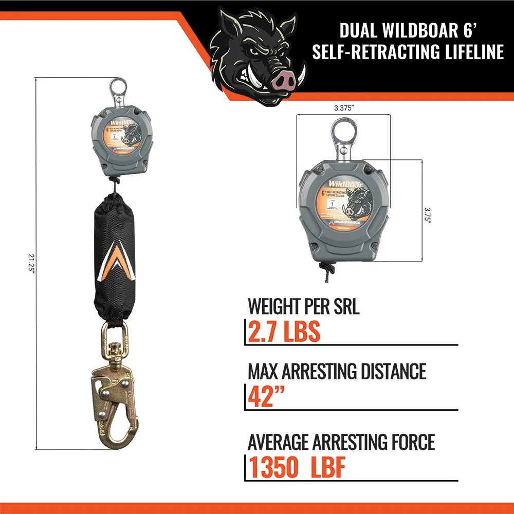 6 ft Wild Boar Personal Self-Retracting Lifeline – Single or Dual SRL with Rebar or Snap Hook - Image 15