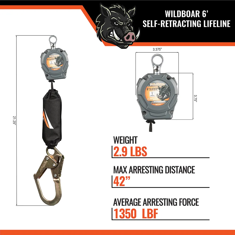 6 ft Wild Boar Personal Self-Retracting Lifeline – Single or Dual SRL with Rebar or Snap Hook - Image 14