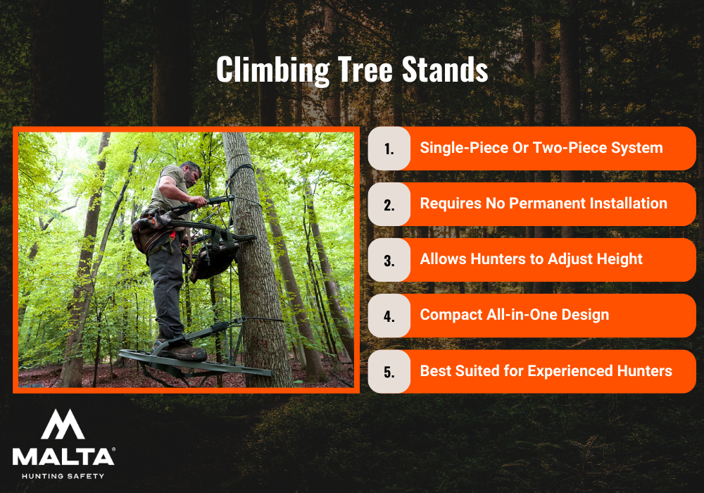 The characteristics of a climbing tree stand